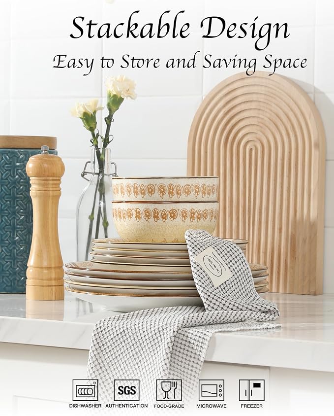 Sweejar 24 Piece Dinnerware Sets for 8, Porcelain Plates and Bowls Set for Kitchen, Housewaring Gift, Chip and Scratch Resistant, Easy Cleaning Dishes Set, Stack Compactly Dishware, Bohemian