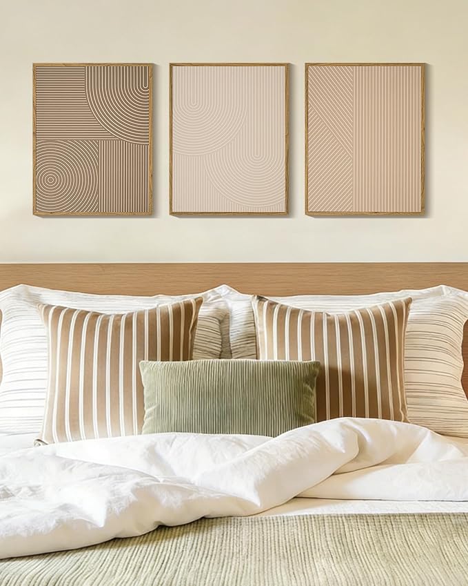 PHOPAGO Minimalist Abstract Framed Wall Art Modern Boho Neutral Line Wall Decor Geometric Artwork Kitchen Dining Room 11x14in Natural Framed