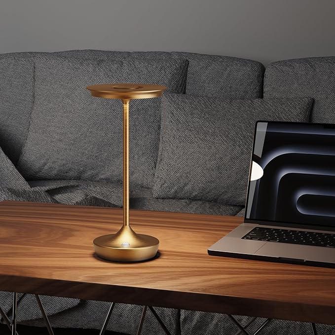 LED Cordless Table Lamps Rechargeable - Outdoor 6000mAh Battery Operated Portable Tables Light 3 Color Stepless Dimming Lamp with Memory Function for Patio Restaurant Dining Bronze