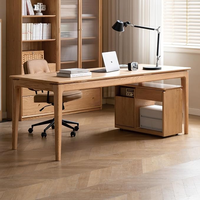 YESWOOD Rectangular Solid Wood Home Office Desk, Modern Dining Table, Writing Computer Desk for Sturdy, Dining Room, Living Room, Office Natural Wood Color 55.11" W