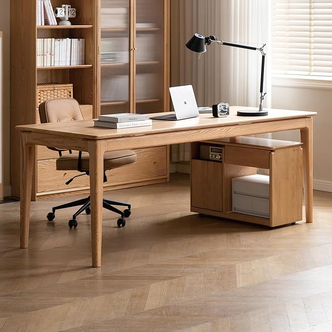 YESWOOD Rectangular Solid Wood Home Office Desk, Modern Dining Table, Writing Computer Desk for Sturdy, Dining Room, Living Room, Office Natural Wood Color 47.24" W