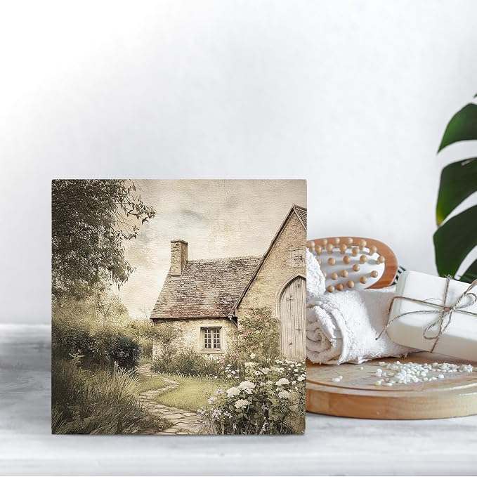 Vintage French Country Cottage Wooden Box Sign Desk Decor, Rustic Farmhouse Wildflower Cabin Wood Signs for Home Living Room Office Desk Table Shelf Decorations, 5x5 Inch