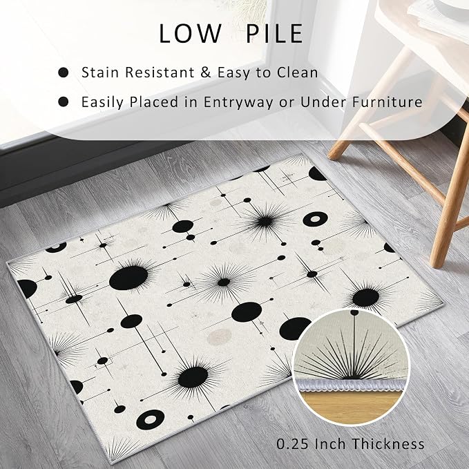 Starburst Rug 7x9 Retro Mid Century Modern Pattern Area Rugs for Living Room, Bedroom, Starburst Home Decor Accessories Indoor Carpet, Non Slip & Machine Washable