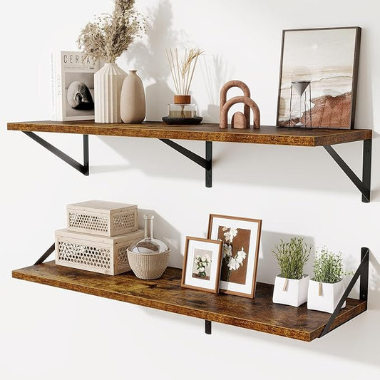 Deep Floating Shelves for Wall,36" Wx10 D Wood Wall Shelves with Metal Brackets,Hanging Storage Floating Shelf for Living Room,Bedroom,Bathroom,Office,Kitchen,Rustic Brown