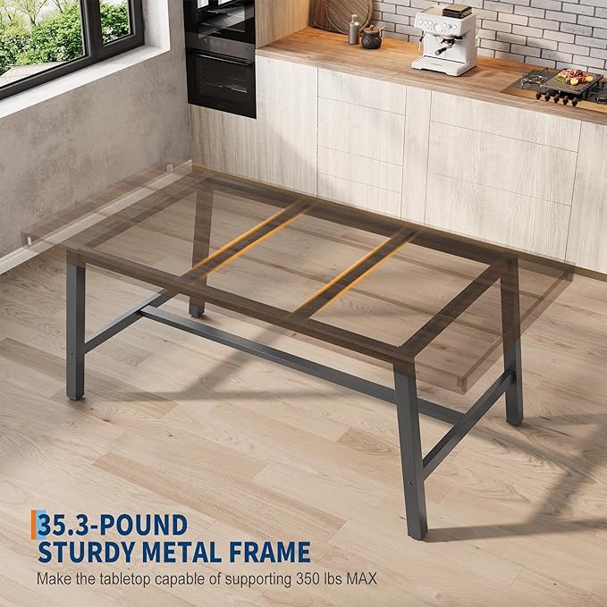 GarveeHome Industrial Dining Table for 4-6 People, 63" Long Wooden Kitchen Table with Sturdy Metal Frame & Rustic Brown Finish - Seats 4 Rectangular Counter for Dinner, Kitchen, Dining Room - Brown