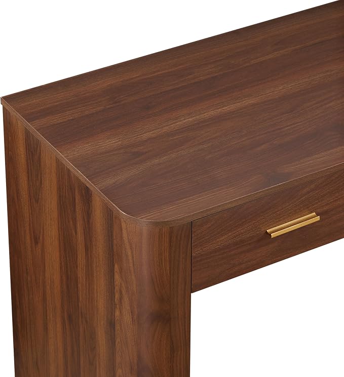 Merax Modern Minimalist Computer Desk with 3 Storage Drawers, 58.3" Wood Computer Desk with Rounded Edges & Reinforced Legs, Large Home Writing Desk for Bedroom, Dark Walnut