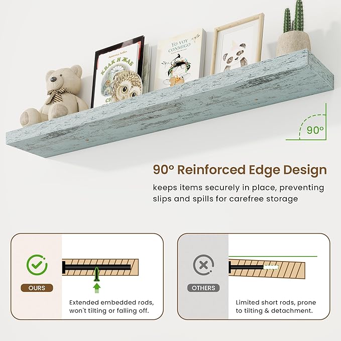 55in Floating Shelves for Wall, 55"W x 9.25"D x 1.5"H, Long Wall Mounted Engineered Wood Shelves with Invisible Brackets for Living Room, Bedroom, Bathroom, Kitchen Decor and Storage, Blue