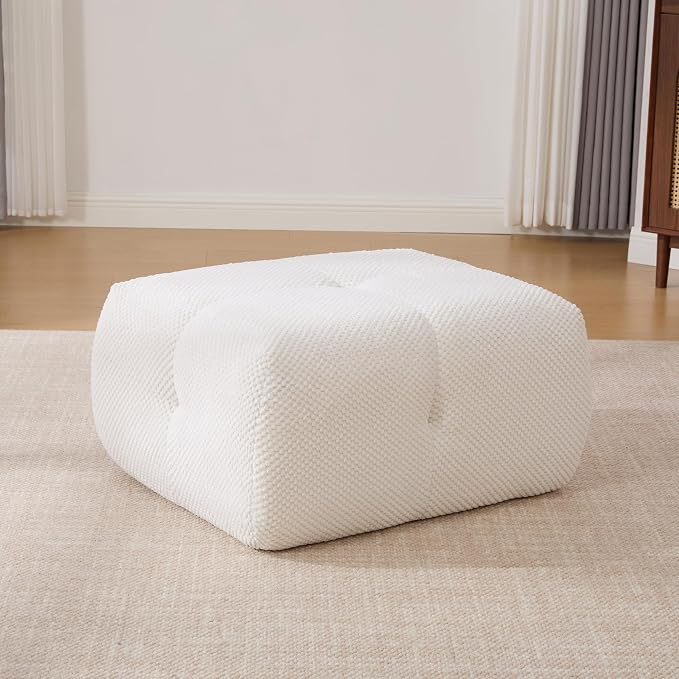 31" Minimalist Style Armless Accent Chair with Ottoman,Modern Boneless Deep Seat Single Sofa with Pillow,Comfortable Chaise Lounge,No Assembly Required for Apartment,Living Room,Bedroom,Ivory