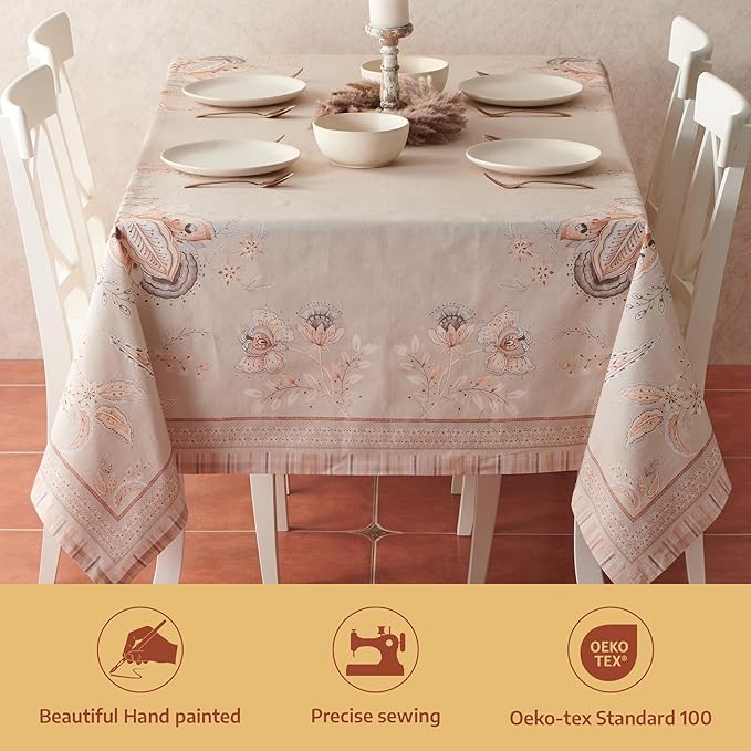 Maison d' Hermine Premium Table Cloth Rectangle Table 100% Combed Cotton 140 x 70 Inches Tablecloth Reusable Decorative for Dining Room, Farmhouse, Home, Party, Festive & Wedding - Society Florals