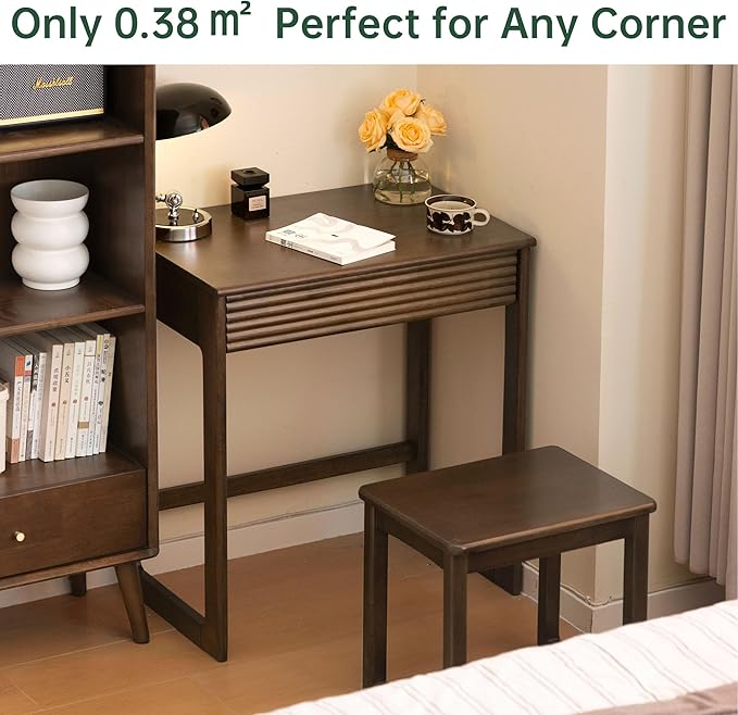 YESWOOD Solid Wood Desk, Walnut Finish Small Writing Desk, Home Office Desk, Computer Desk with 2 Drawers for Small Spaces Study Room Office Bedroom Work 23.62" W