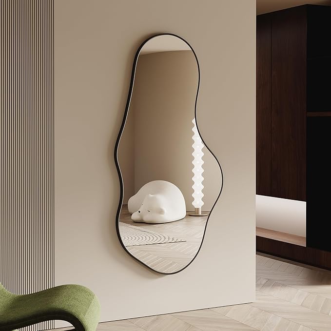 Asymmetrical Wall Mirrors -28''×55'' Irregular Decorative Aluminum Alloy Framed Mirror Artistic Cloud Mirrors Wavy Mirror for Bathroom, Bedroom, Living Room, Cloakroom（Black）