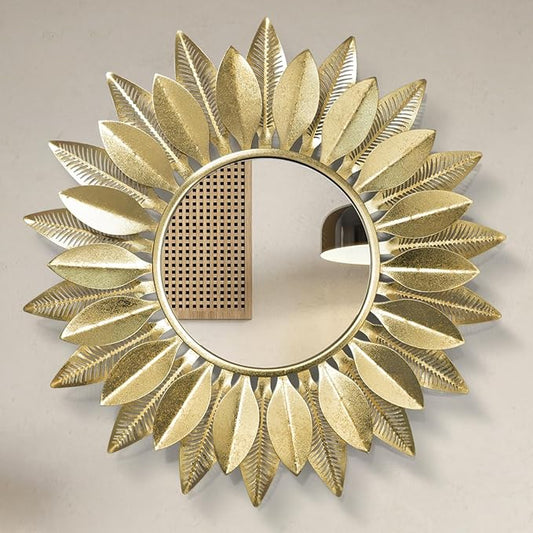 Wall Mirrors Decorative 30" Country-Style Gold Round Mirrors for Wall Decor ，Sunflower Wall Hanging Mirror