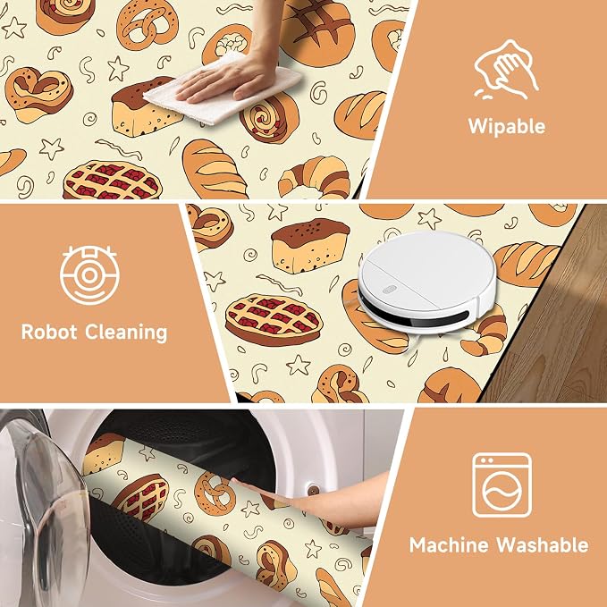 Cute Bread Area Rug 3D Cattoon Carpt Waffle Croissant and Muffin Rugs for Bedroom Living Room Kitchen Nursery Playroom Home Decor Washable Non Slip Floor Mat,4'x6'