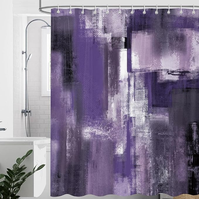Purple Grey Abstract Shower Curtain 72x72 Inch, Modern Art Painting Bath Curtain Waterproof Shower Curtains for Bathroom Decor with 12 Hooks