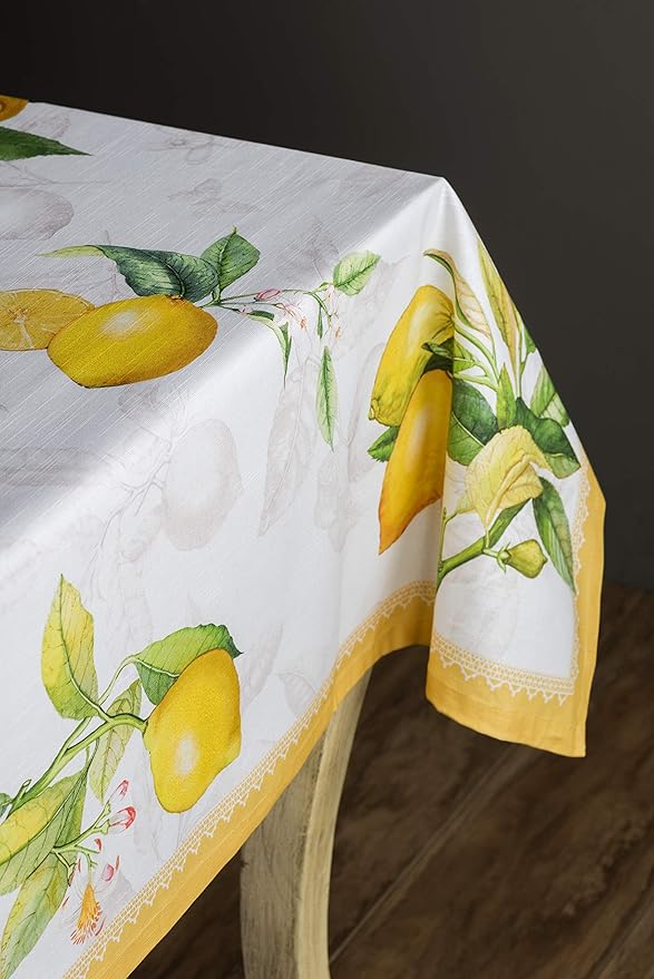 Maison d' Hermine Table Cloth Rectangle Table 100% Cotton 60 x 90 Inches Tablecloth Reusable Decorative for Dining Room Farmhouse Home Valentines Day Decorations Spring Summer - Limoncello
