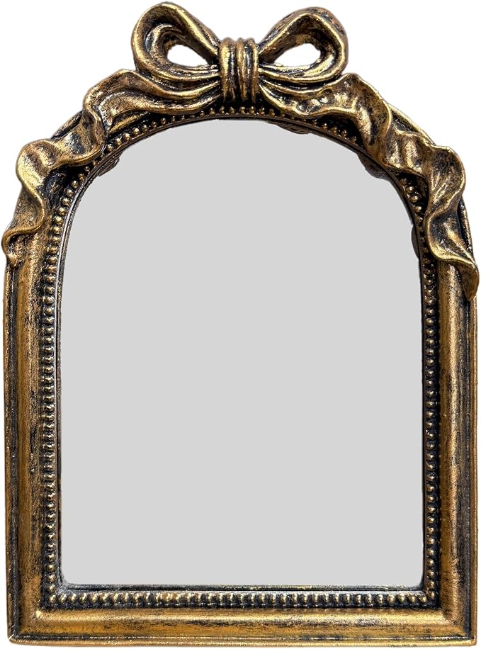 Vintage Carved Resin Desk Mirror 8x6 Inch Decorative Vanity Mirror for Makeup, Dorm, Bedroom & Tabletop Deco