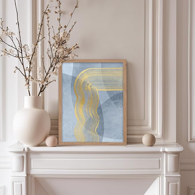 Poster Master Golden Lines Poster - Graphical Illustration Print - Abstract Design - Mid Century Modern Artwork - Visual Art - Chic Boho Artwork - Bedroom Decor - 8x10 Beige Framed