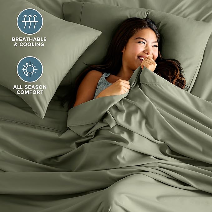 Bare Home Split California King Sheet Set - 1800 Ultra-Soft Microfiber Bed Sheets - Double Brushed - Deep Pockets - Easy Fit - 5 Piece Set - Bed Sheets (Split Cal King, Sage)