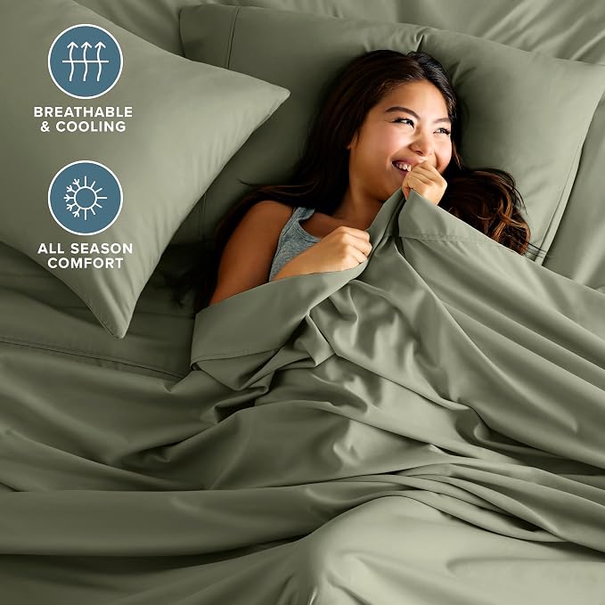 Bare Home Twin Sheet Set - 1800 Ultra-Soft Microfiber Twin Bed Sheets - Double Brushed - Deep Pockets - Easy Fit - 3 Piece Set - Bedding Sheets & Pillowcases (Twin, Sage)