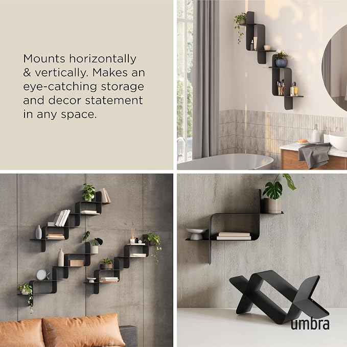Umbra Montage Floating Wall Shelf, Metal, Set of 2, Black
