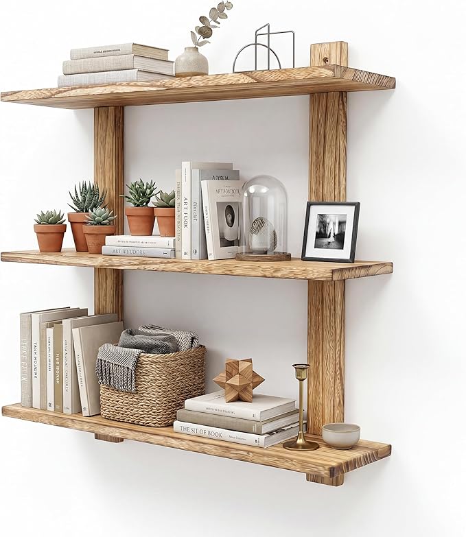 PHOENANCEE 3 Tier Floating Shelves,Long Wall Shelf,Over The Toilet Shelves Bathroom Hanging Display Storage Rustic for Living Room Bedroom Kitchen Office Coffee Bar Decor Decorative,24 Inch