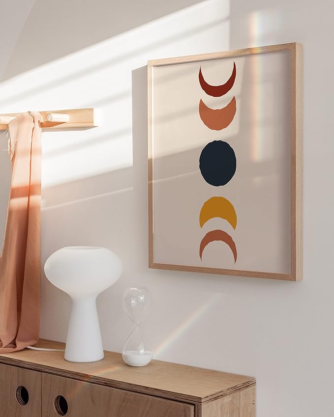 HAUS AND HUES Mid Century Modern Wall Art - Sun Boho Poster, Mid Century Modern Print, Boho Pictures for Wall (12x16 Beige Framed)