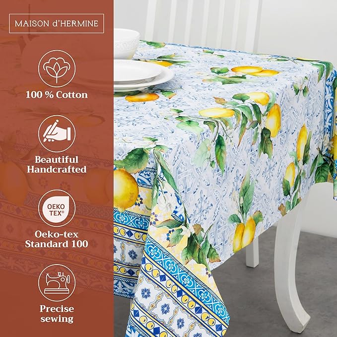 Maison d' Hermine Table Cloth Rectangle Table 100% Cotton 70 x 140 Inches Tablecloth Reusable Decorative for Dining Room Farmhouse Home Valentines Day Decorations Spring Summer - Citrus