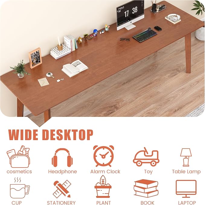Solid Wood Desk with Large Desktop - 70.9" Mid Century Modern Executive Desks, Farmhouse Home Office Computer Desks for Two People, Writing Study Table | 2 Person Desk for Any Room-Walnut