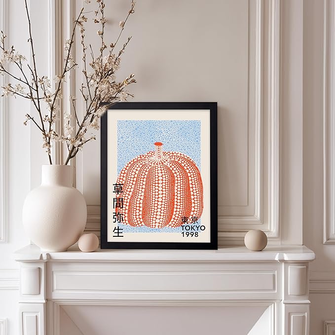 Poster Master Vintage Poster - Pumpkin Forever Print - Tokyo Art - Infinity Dots Art - Chic Gift for Men, Women - Perfect Decor for Living Room, Bedroom, Office, 8x10 Black Framed