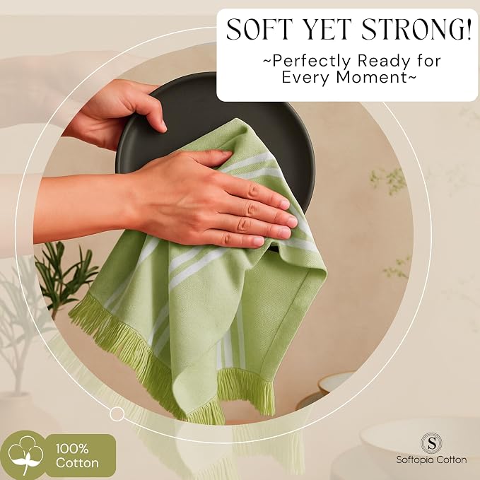 Multi Color Kitchen Towels 12 Pack, 16x26 Inches, Striped Tea Towels, Quick Dry Dish Cloths, Absorbent Cleaning Rags, Reusable and Washable Kitchen Wipes - Orange, Green, Lavender