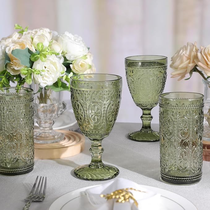 abrwyy Green Wine Glasses set of 4, Green Goblets, Vintage Drinking Glassware, Colored Glassware Set for Party Home Wedding Baby Shower