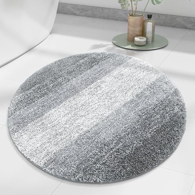 Arotive Microfiber Bathroom Rugs, Shaggy Soft and Absorbent Bath Rug, Non-Slip, Thick Plush Machine Washable Dry Bath Mats for Bathroom, Tub and Shower, 24x24, Grey, Round