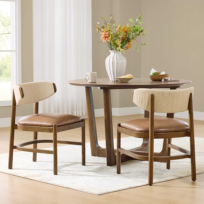 CHITA 47-inch Round Dining Table for 4, Modern Kitchen Table with Solid Rubberwood Legs, Easy Assembly Circle Table for Kitchen, Dining Room, Farmhouse(Walnut)