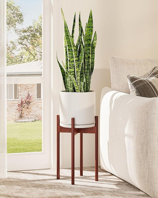 GENTINGBRO Adjustable Plant Stand Indoor, Bamboo Plant Stand Fits 8 9 10 11 12 Inches, Small Corner Planter Holder for Indoor Plants, Single Floor Plant Stands for Living Room Balcony, Reddish Brown Tall