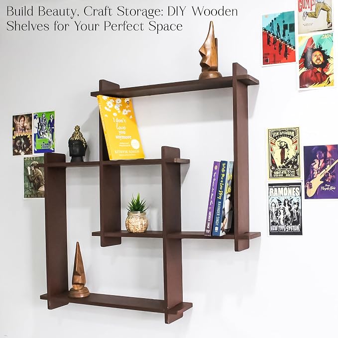 HOMORA Modern Wall Mounted Zigzag Shelf Rack – Decorative Wooden Floating Display Unit for Living Room, Bedroom & Office Decor (Brown)