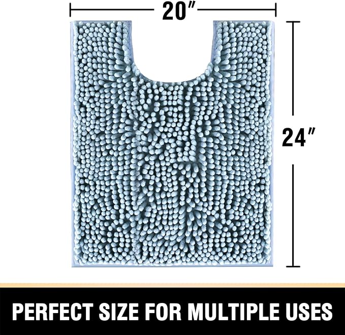 H.VERSAILTEX Toilet Mat U Shaped Bathroom Rugs Bath Mats for Bathroom Non Slip Luxury Chenille Bath Mat U Shape 20x24 Extra Soft and Absorbent Shaggy Rugs Washable Dry Fast - Cool Blue