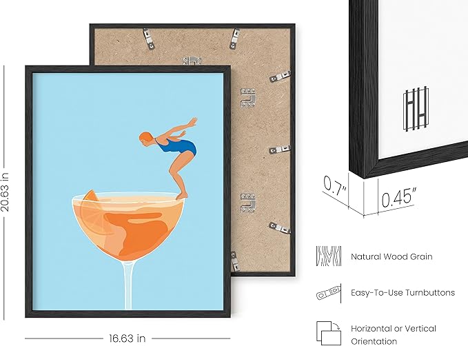 HAUS AND HUES Preppy Bar Wall Decor Framed - Blue and Orange Bar Cart Decor, Colorful Bar Wall Art Prints, Vintage Cocktail Poster, Alcohol Art Decorations Aperol Spritz Art Print (16x20 Black Frame)