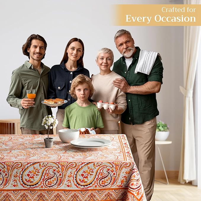 Maison d' Hermine Table Cloth Rectangle Table 100% Cotton 60 x 108 Inches Fall Tablecloth Reusable Everyday Use for Thanksgiving Christmas Decorations Dining Farmhouse Party (Palatial Paisley)
