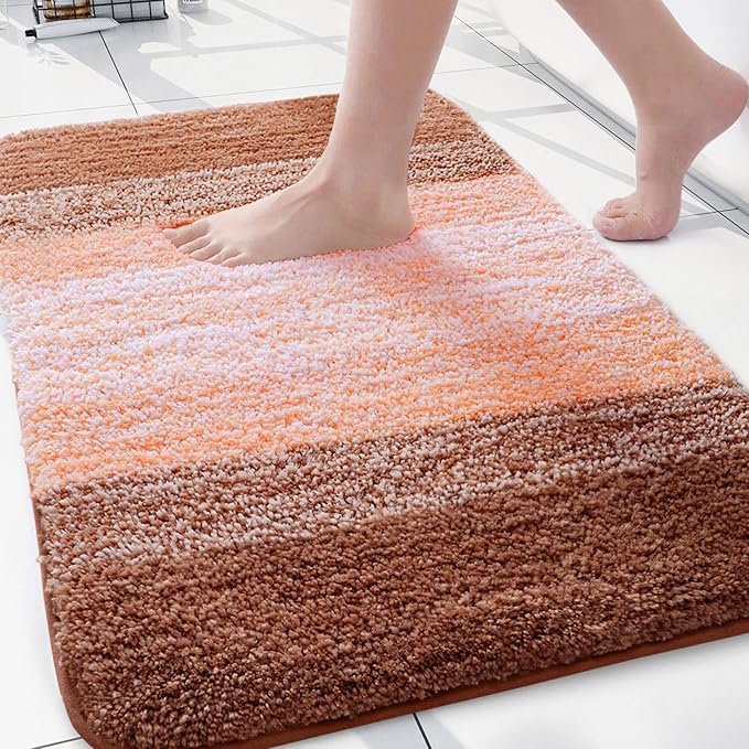 Arotive Microfiber Bathroom Rugs, Shaggy Soft and Absorbent Bath Rug, Non-Slip, Thick Plush Machine Washable Dry Bath Mats for Bathroom, Tub and Shower, 30x20, Orange, Rectangular