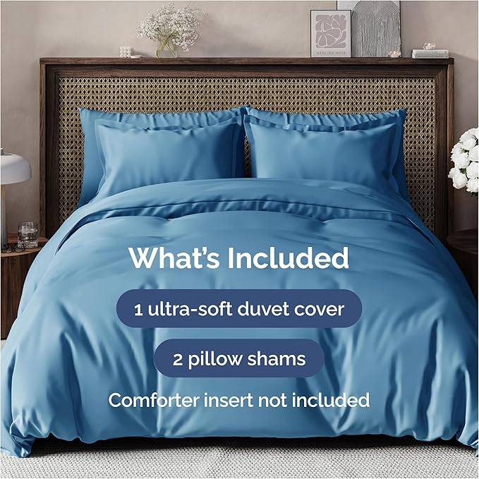 Duvet Cover King Size - Extra Soft King Size Duvet Cover - Lightweight & Breathable - Easy Care & Fade Free with Zipper Closures & Ties - 104" x 90" Inches - (Denim Blue) Comforter Not Included