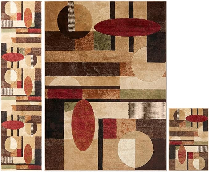 Home Dynamix Tribeca Jasmine Modern Area Rug, Abstract Brown/Green 3 Piece Set