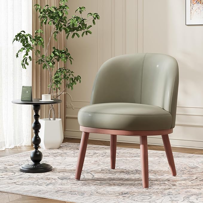 Accent Chair Mid-Century Modern Chair PU Leather Upholstered Armless Chair Set of 2, Suitable for Living Room, Bedroom, Balcony,Olive Green