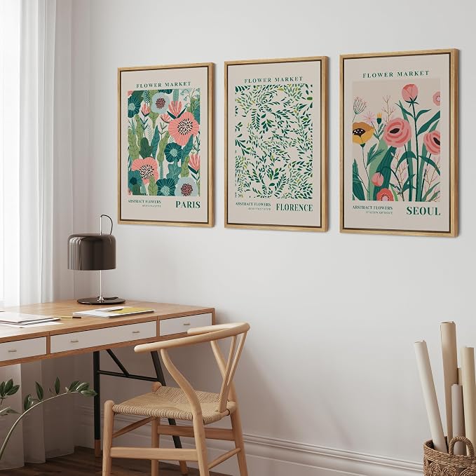 wall26 Framed Canvas Print Wall Art Set Watercolor Pastel Vibrant Flower Market Prints Nature Wilderness Illustrations Modern Art Decorative Floral Botanical Minimal for Bedroom - 24"x36"x3 Natural