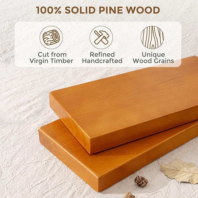 Marsmiles 36 Inch Wood Floating Shelves | Rustic Honey Oak Wall Shelves Set of 2 | 36" W x 7.7" D x 1.6" H Wooden Shelves for Bathroom Kitchen Living Room
