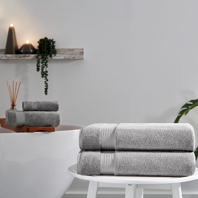 Ozdilek 2-Piece Bath Towels, 30x60 550GSM– 30x60 Inches, 100% Turkish Cotton, Luxury Quick Dry, Extra Large, Fade-Resistant, Eco-Friendly, Spa Towel, Cotton Towel (Light Grey)