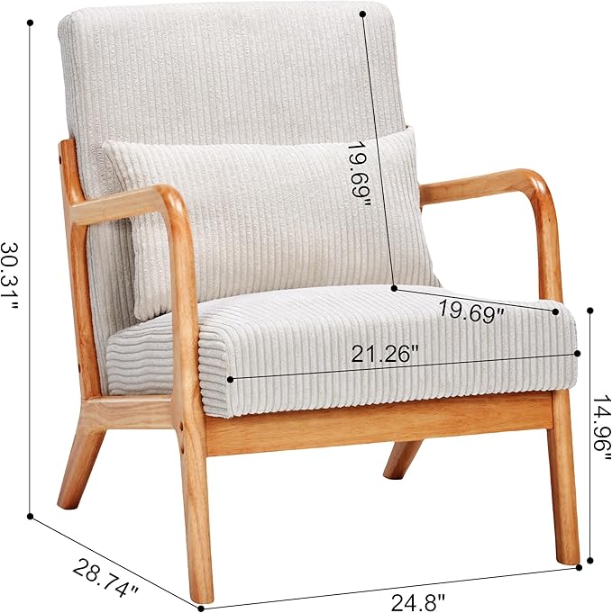 Accent Chairs Set of 2, Mid Century Modern Chair with Pillow, Arm Chair with Solid Wood, Reading Relaxing Leisure Chair for Living Room, Waiting Room, Beige