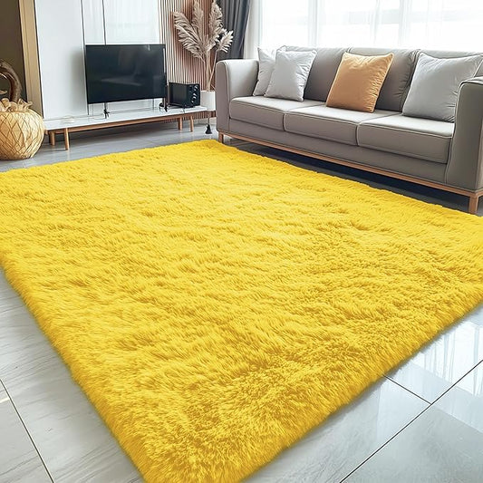 OLANLY 5x8 Machine Washable Large Area Rugs for Living Room, Bedroom, Soft Fluffy Shaggy Bedside Rug, Indoor Floor Carpet for Kids Girls and Boys, Dorms, Nursery, Home Decor Aesthetic, Yellow