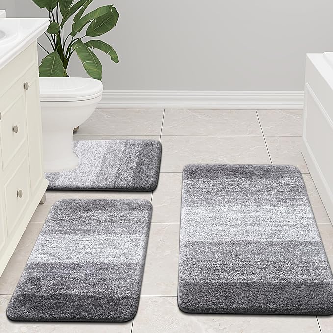 Arotive Microfiber Bathroom Rugs, Shaggy Soft and Absorbent Bath Rug, Non-Slip, Thick Plush Machine Washable Dry Bath Mats for Bathroom, Tub and Shower, 36x24, Grey, Rectangular