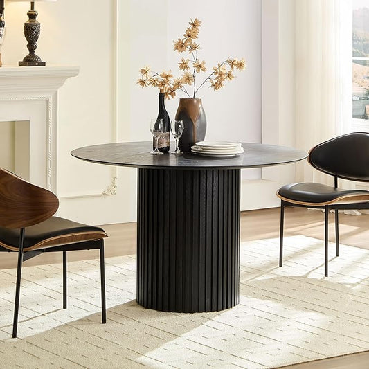 JUSTONE 46 inch Round Dining Table Black, Mid Century Modern MDF Top Pedestal Base Kitchen Table Seats 4 for Dining Kitchen Living Room