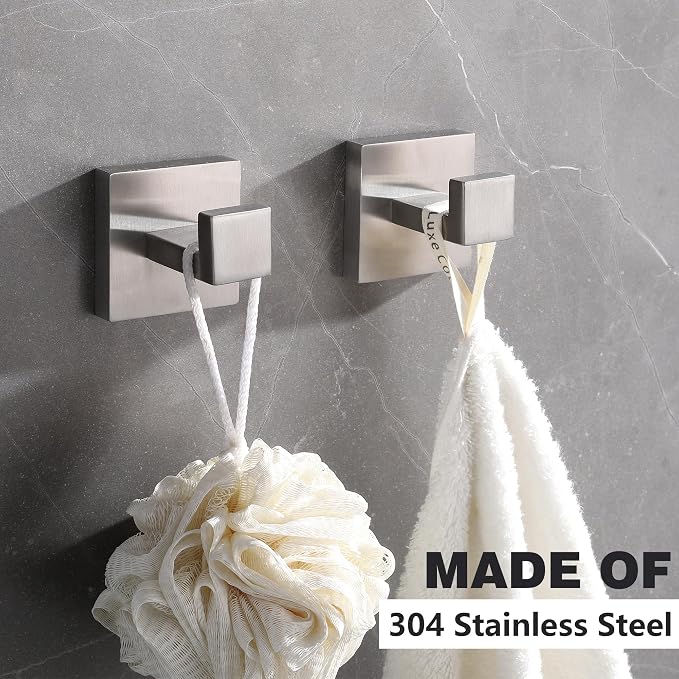 LANC Towel Hooks for Bathroom Wall Hooks, Brushed Nickel Heavy Duty SUS304 Stainless Steel Hand Towel Hanger for Livingroom Bedroom Cabinet Closet Coat Robe Hook, Wall Mounted,A8805BN